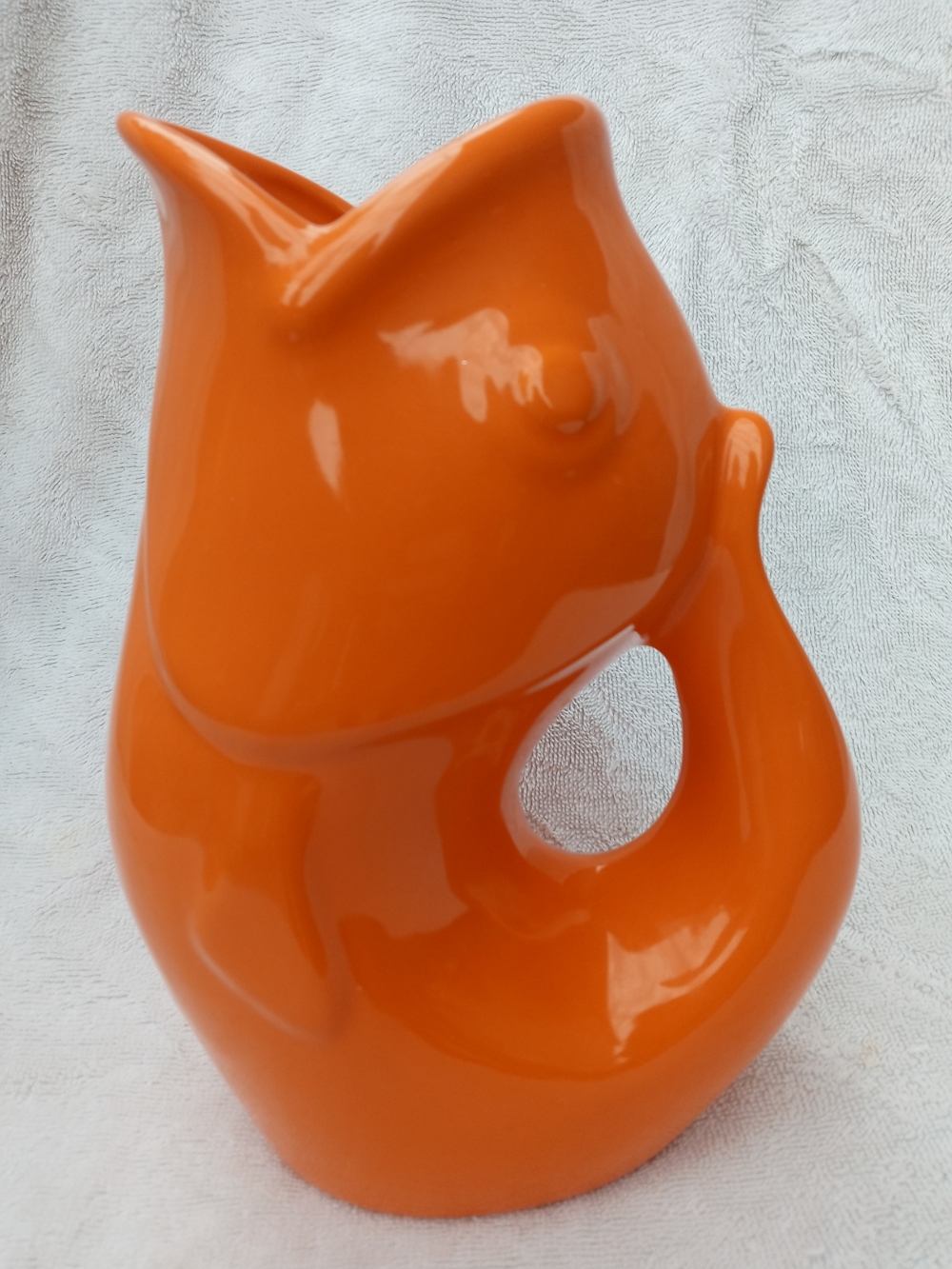 2006 Original Gurgle Pot Koi Fish Pitcher Orange 9.5" Tall